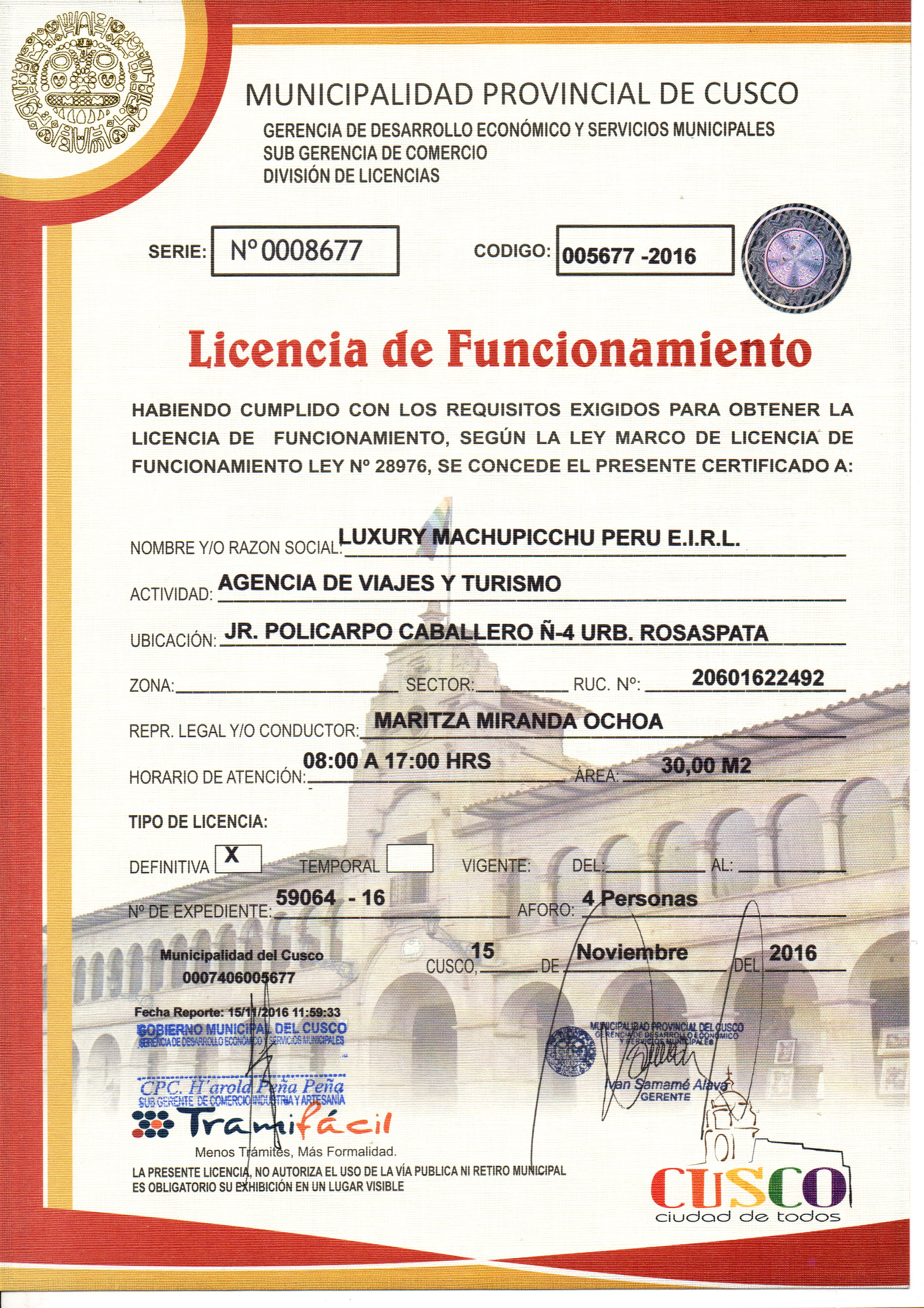 Licencia Municipal Cusco LMP Travel